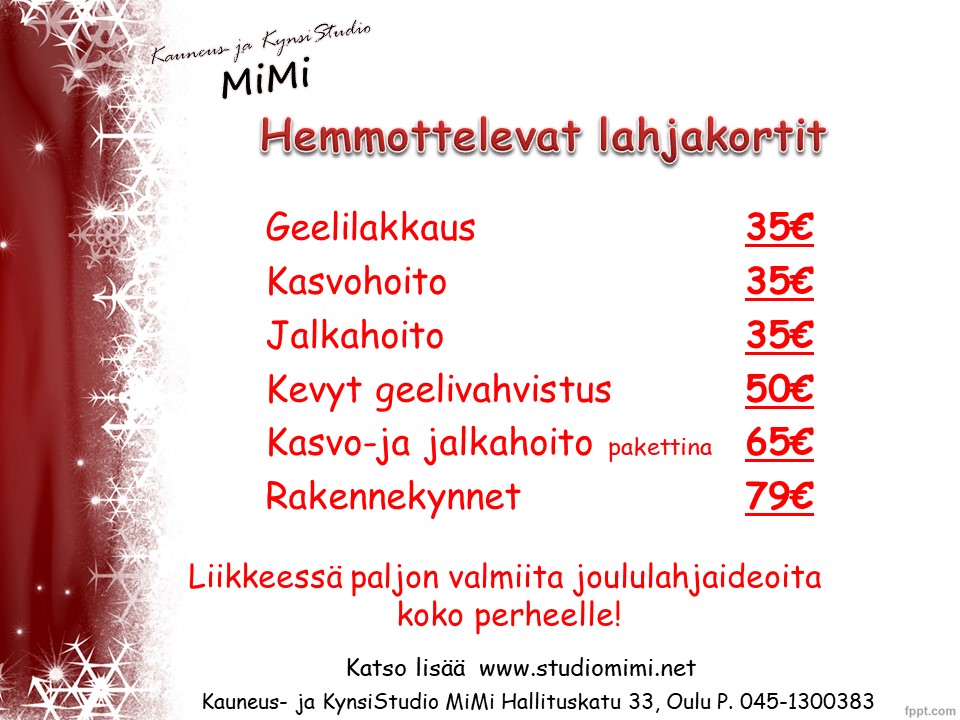 Hemmottelevat lahjakortit itsellesi tai lahjaksi!